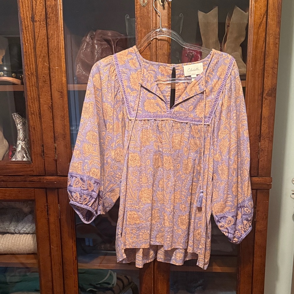 Cleobella Lavender & Peach Floral Boho Peasant Blouse